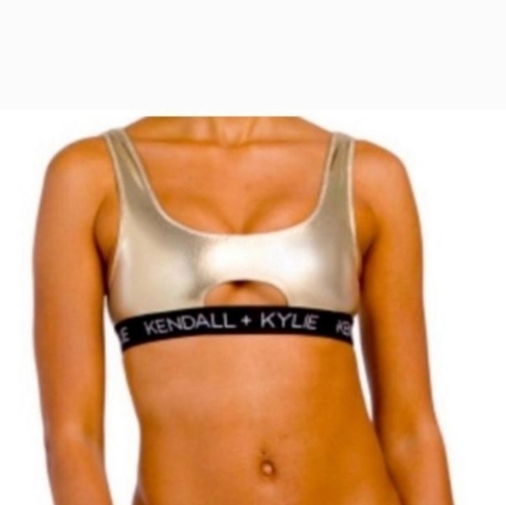 NWT KENDALL & KYLIE Peekaboo logo tape gold foil bikini top